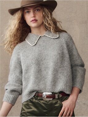 The Great Alpaca Crochet Collar pullover Sweater Size 0 Oatbrown